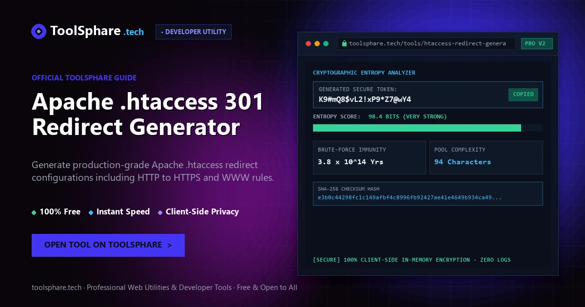 Apache .htaccess 301 Redirect Generator: free online guide - ToolSphare Guide