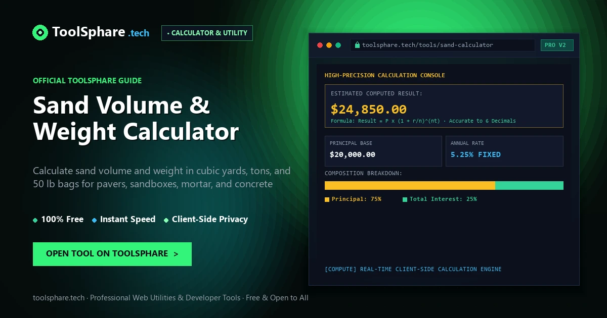 Sand Volume & Weight Calculator: free online guide - ToolSphare Guide