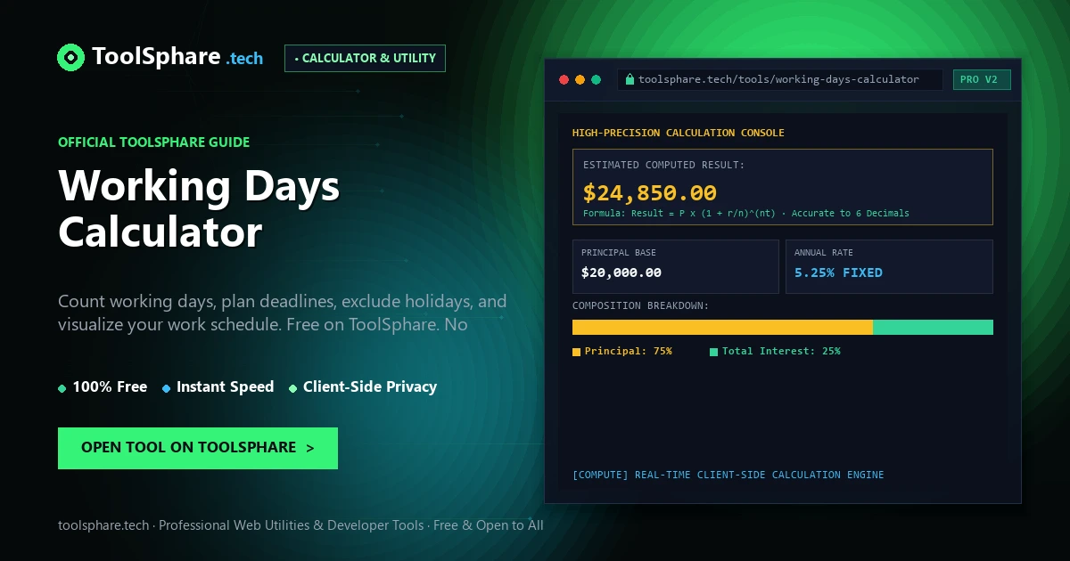 Working Days Calculator: free online guide - ToolSphare Guide