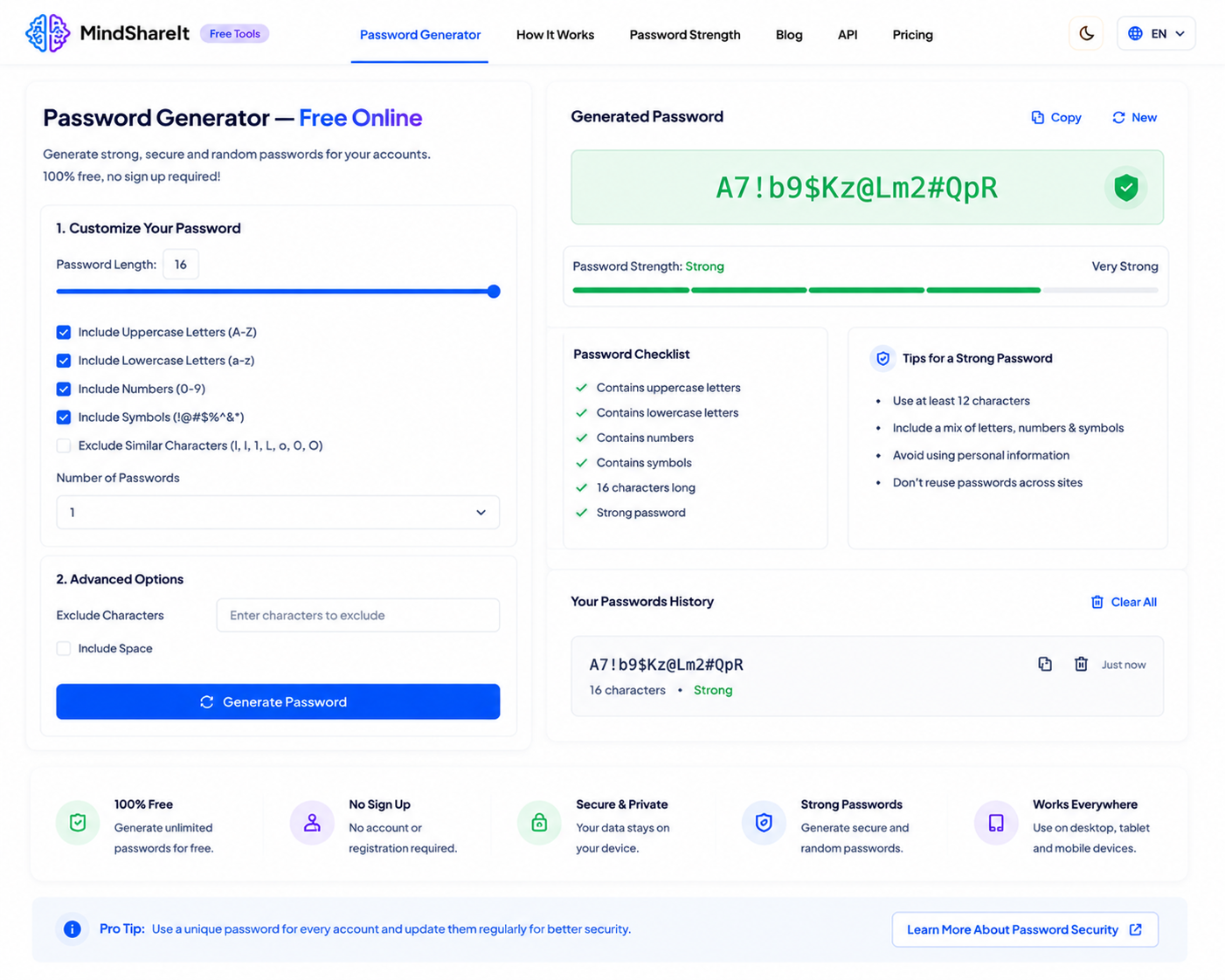 Screenshot of the free Password Generator tool on ToolSphare